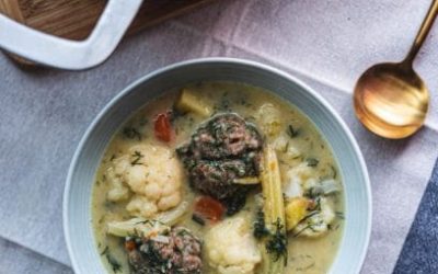COCONUT, CAULIFLOWER, DILL SOUP WITH RYE DUMPLINGS